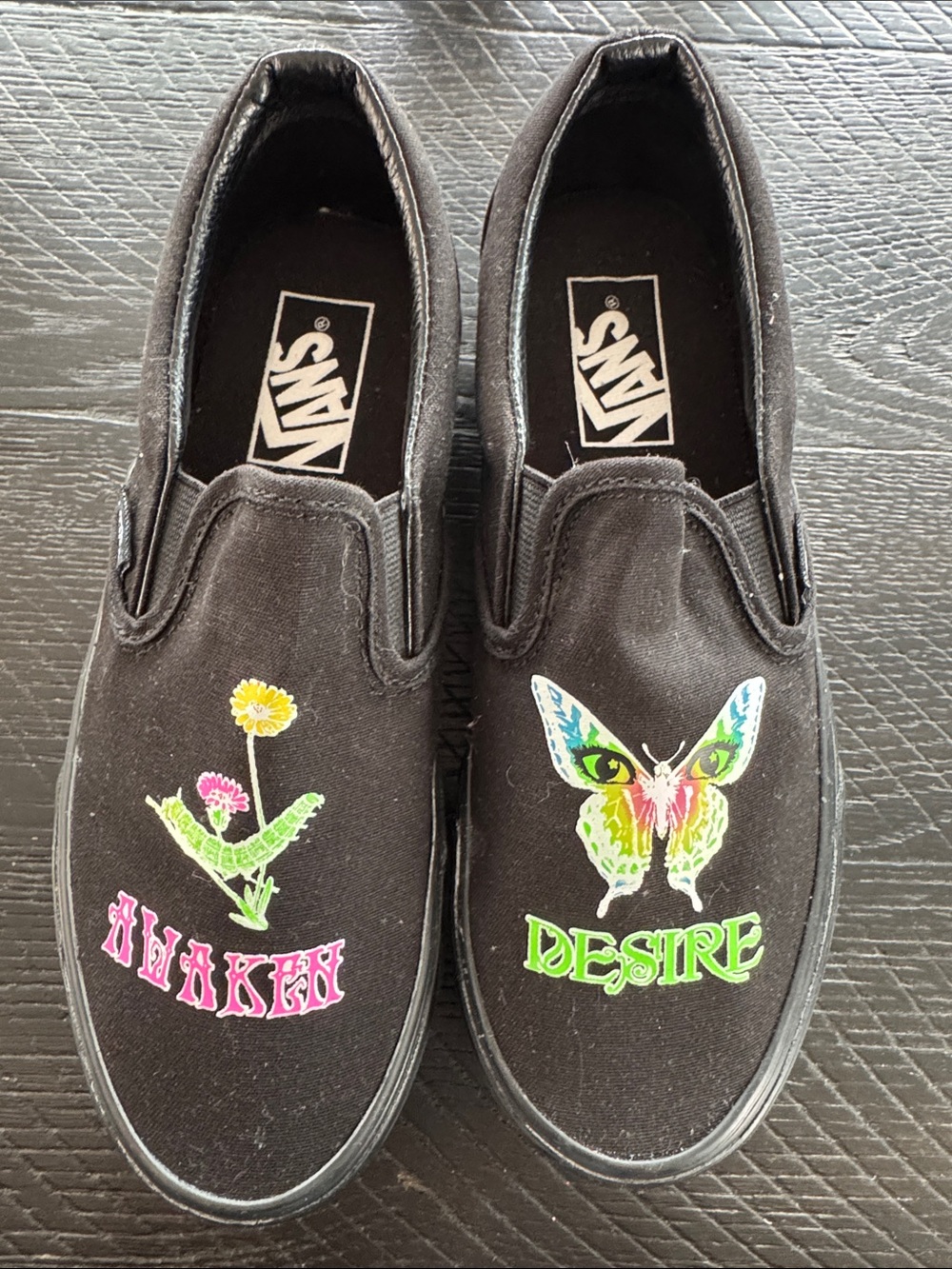 Vans platform Sneakers with Neon Butterfly & Floral Art